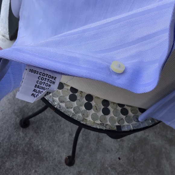 Valentino Baby Blue Herringbone/Striped 100% Cotton Long Sleeved Button Shirt - Picture 7 of 10